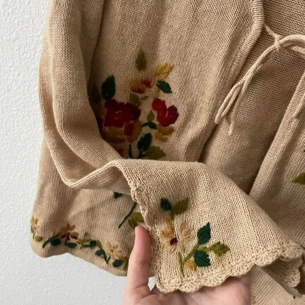 Victoria Jones Petite Floral Cardigan Women's S Vintage Embroidered Y2K Knit - Picture 5 of 7